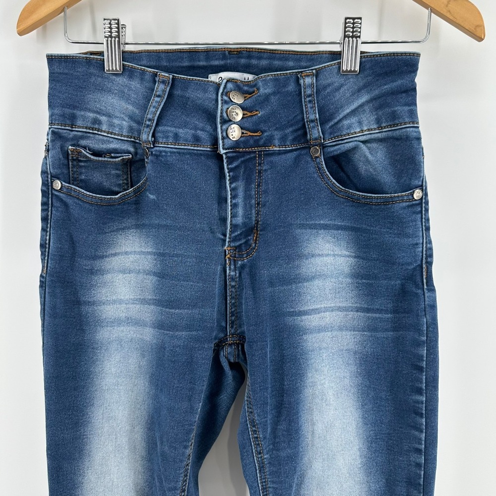 Between Us Jeans Womens 11 Blue Whisker Denim Button Fly Stretch Mid Rise Skinny